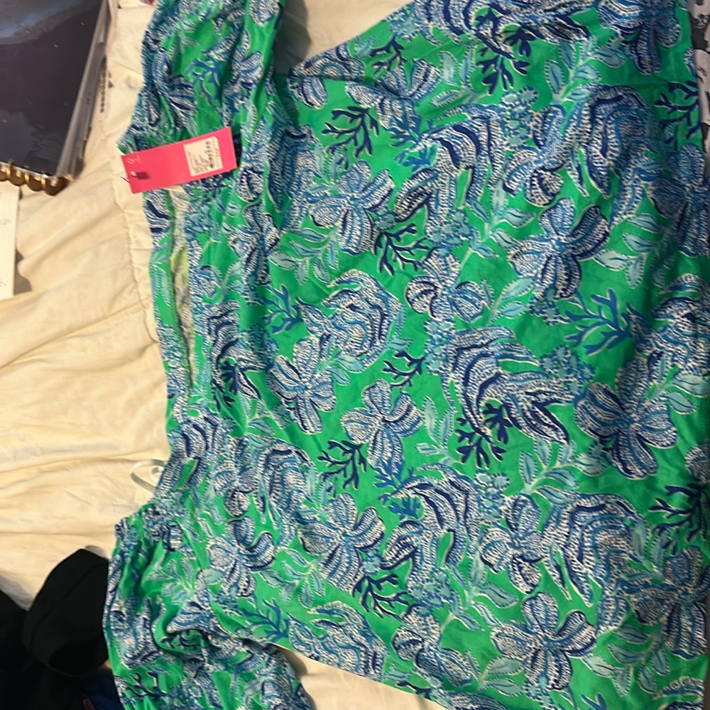 Lilly blue and green top, off shoulder with tags
